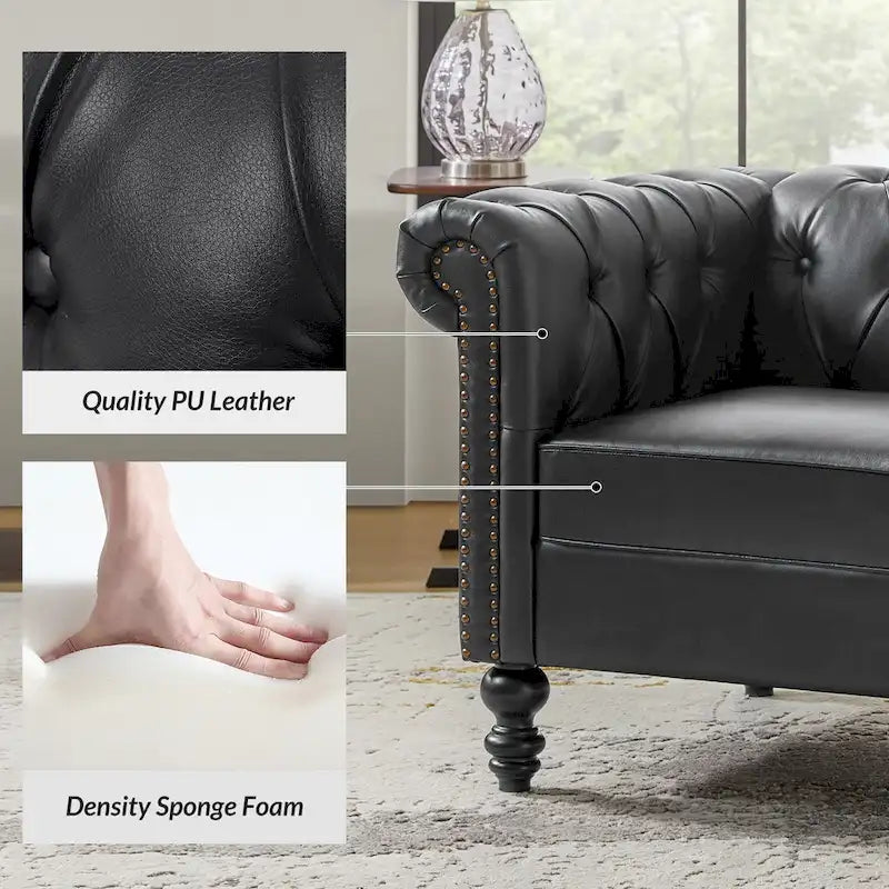 Traditional PU Leather Armchair with Nailhead Trim – 1-Seat, Black / Camel / Navy