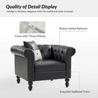 Traditional PU Leather Armchair with Nailhead Trim – 1-Seat, Black / Camel / Navy