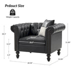 Traditional PU Leather Armchair with Nailhead Trim – 1-Seat, Black / Camel / Navy