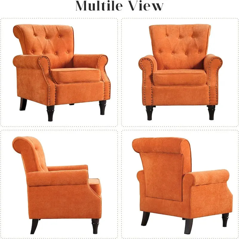 Floral / Solid Upholstered Rolled Armchair with Nailhead Trim – Set of 2