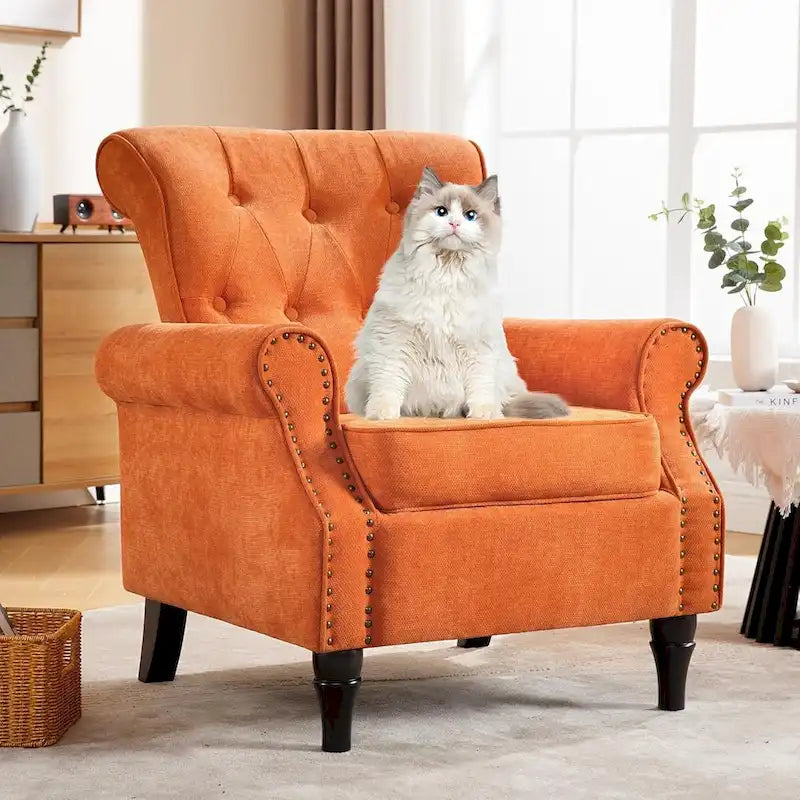 Floral / Solid Upholstered Rolled Armchair with Nailhead Trim – Set of 2
