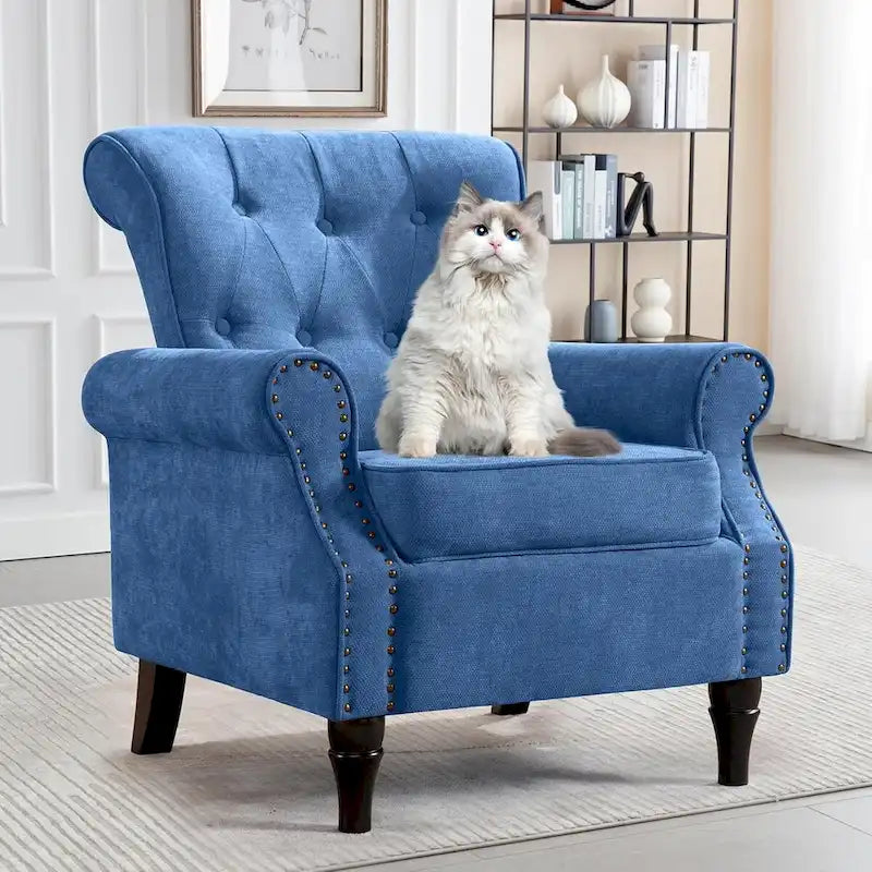 Floral / Solid Upholstered Rolled Armchair with Nailhead Trim – Set of 2