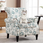 Floral / Solid Upholstered Rolled Armchair with Nailhead Trim – Set of 2