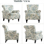 Floral / Solid Upholstered Rolled Armchair with Nailhead Trim – Set of 2