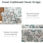 Floral / Solid Upholstered Rolled Armchair with Nailhead Trim – Set of 2