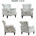 Floral / Solid Upholstered Rolled Armchair with Nailhead Trim – Set of 2