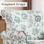 Floral / Solid Upholstered Rolled Armchair with Nailhead Trim – Set of 2