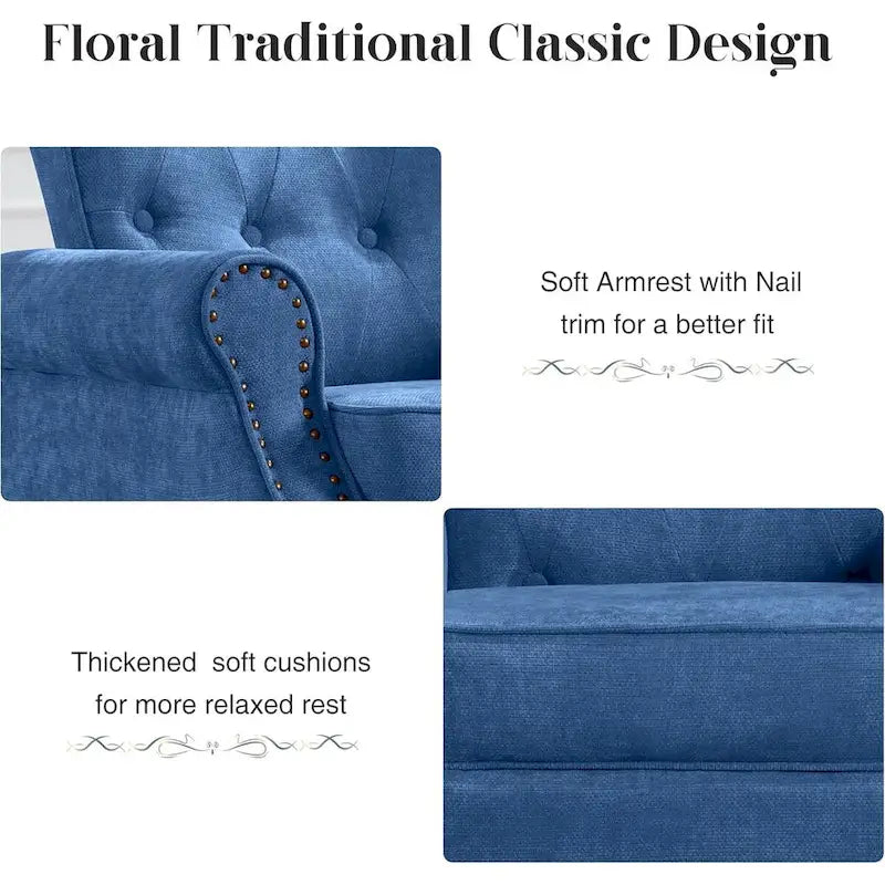 Floral / Solid Upholstered Rolled Armchair with Nailhead Trim – Set of 2
