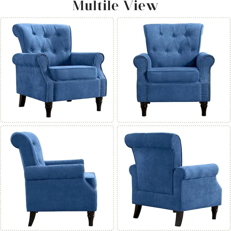 Floral / Solid Upholstered Rolled Armchair with Nailhead Trim – Set of 2