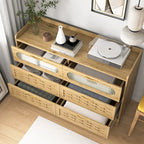 Natural Wood 5-Drawer Dresser with Gold Handles – Brown
