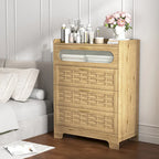 Natural Wood 5-Drawer Dresser with Gold Handles – Brown