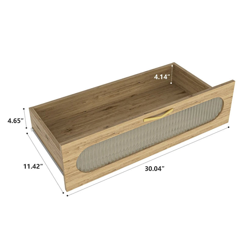 Natural Wood 5-Drawer Dresser with Gold Handles – Brown