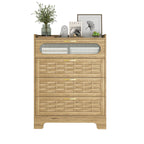 Natural Wood 5-Drawer Dresser with Gold Handles – Brown