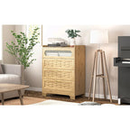 Natural Wood 5-Drawer Dresser with Gold Handles – Brown