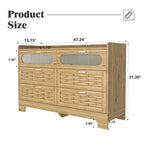 Natural Wood 5-Drawer Dresser with Gold Handles – Brown