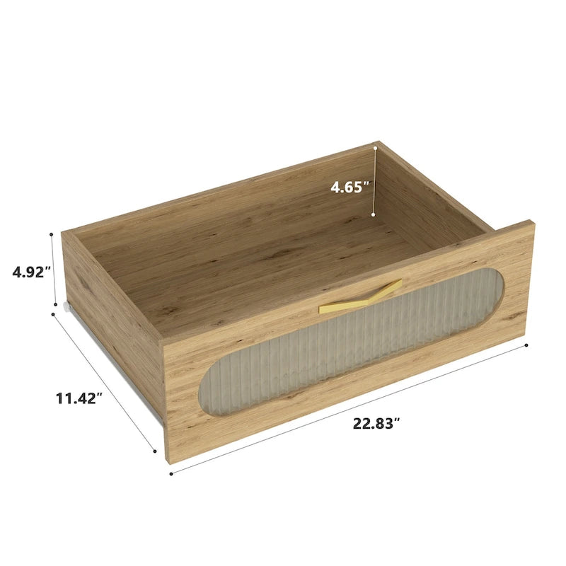Natural Wood 5-Drawer Dresser with Gold Handles – Brown