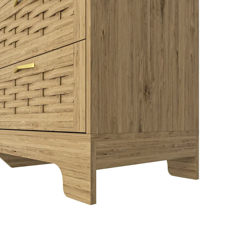 Natural Wood 5-Drawer Dresser with Gold Handles – Brown