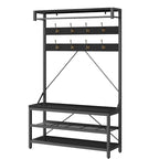 Hall Tree Shoe Bench with Storage Shelves – Black / Grey / Brown, 1-Person
