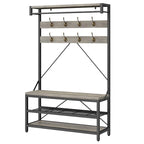 Hall Tree Shoe Bench with Storage Shelves – Black / Grey / Brown, 1-Person