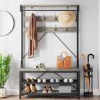 Hall Tree Shoe Bench with Storage Shelves – Black / Grey / Brown, 1-Person