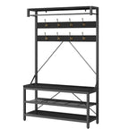 Hall Tree Shoe Bench with Storage Shelves – Black / Grey / Brown, 1-Person