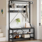 Hall Tree Shoe Bench with Storage Shelves – Black / Grey / Brown, 1-Person