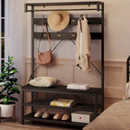 Hall Tree Shoe Bench with Storage Shelves – Black / Grey / Brown, 1-Person