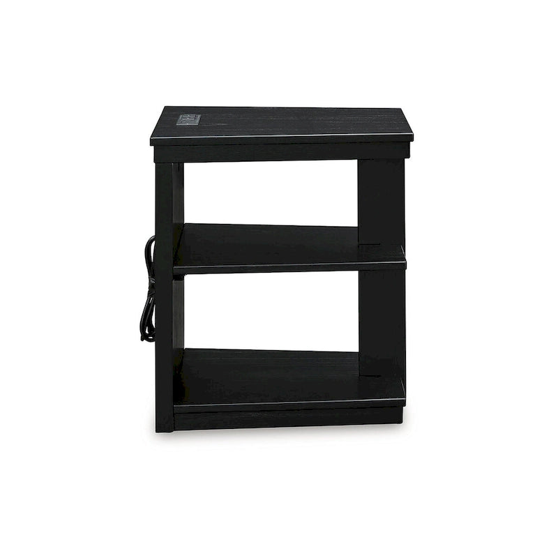 Black Chairside End Table with USB Ports – 16W x 21D x 24H