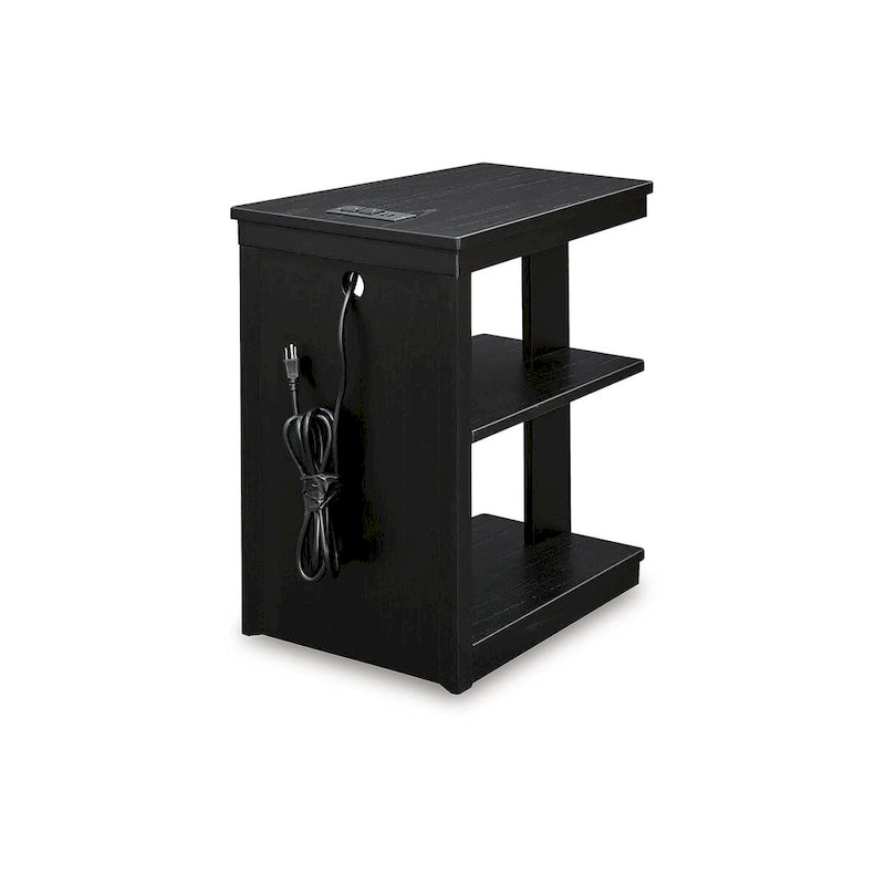 Black Chairside End Table with USB Ports – 16W x 21D x 24H