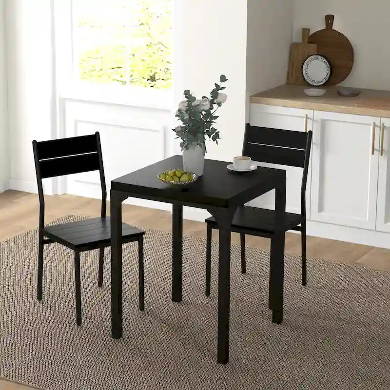 Rustic Brown 3-Piece Dining Table Set for 2, Counter Height with Slatted Chairs