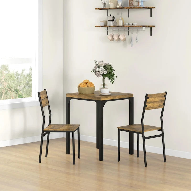 Rustic Brown 3-Piece Dining Table Set for 2, Counter Height with Slatted Chairs