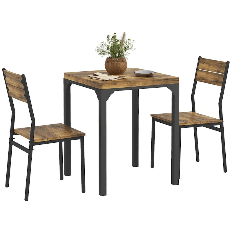 Rustic Brown 3-Piece Dining Table Set for 2, Counter Height with Slatted Chairs