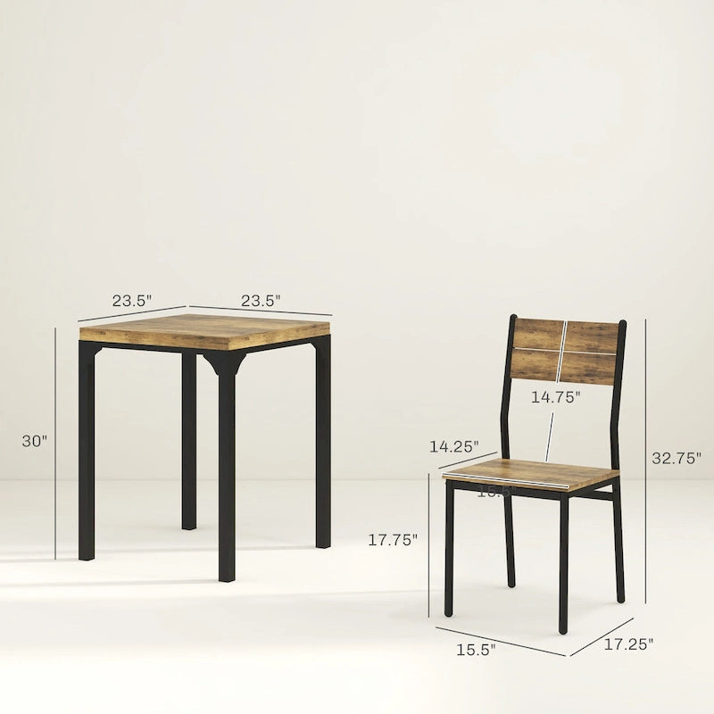 Rustic Brown 3-Piece Dining Table Set for 2, Counter Height with Slatted Chairs