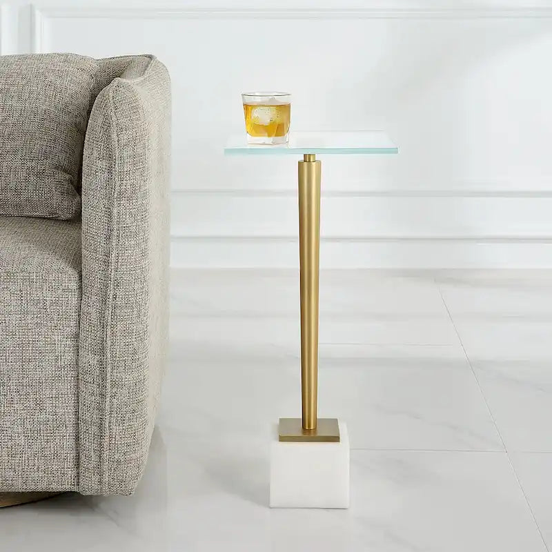 Brass & White Glass Top Side Table for 1