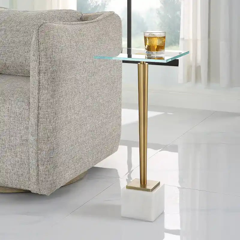 Brass & White Glass Top Side Table for 1
