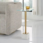 Brass & White Glass Top Side Table for 1
