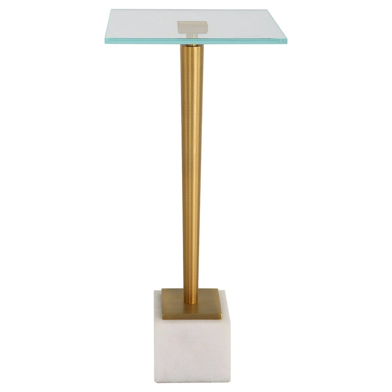 Brass & White Glass Top Side Table for 1