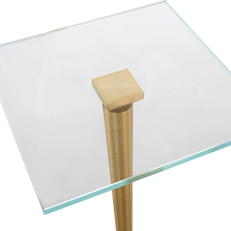 Brass & White Glass Top Side Table for 1