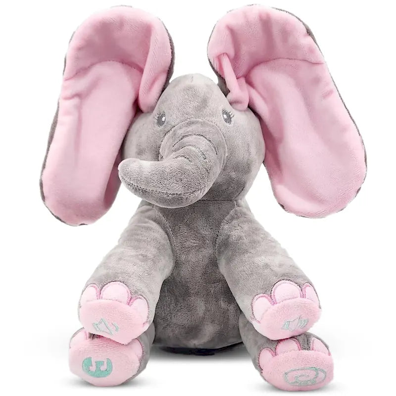 Peluche animado de elefante Kaia que canta con función interactiva de "peek-a-boo"