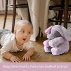 Peluche animado de elefante Kaia que canta con función interactiva de "peek-a-boo"