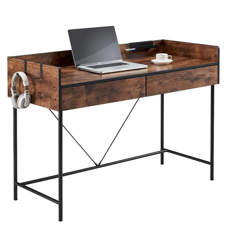 JJS 48 Home Office Computer Laptop Desk with Drawers, Modern Wooden Compact Study Writing Desk with Privacy Panel and Storage