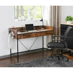 48" Writing Desk with Drawers & Privacy Panel – Rustic Brown / Walnut Cement, 1 Person