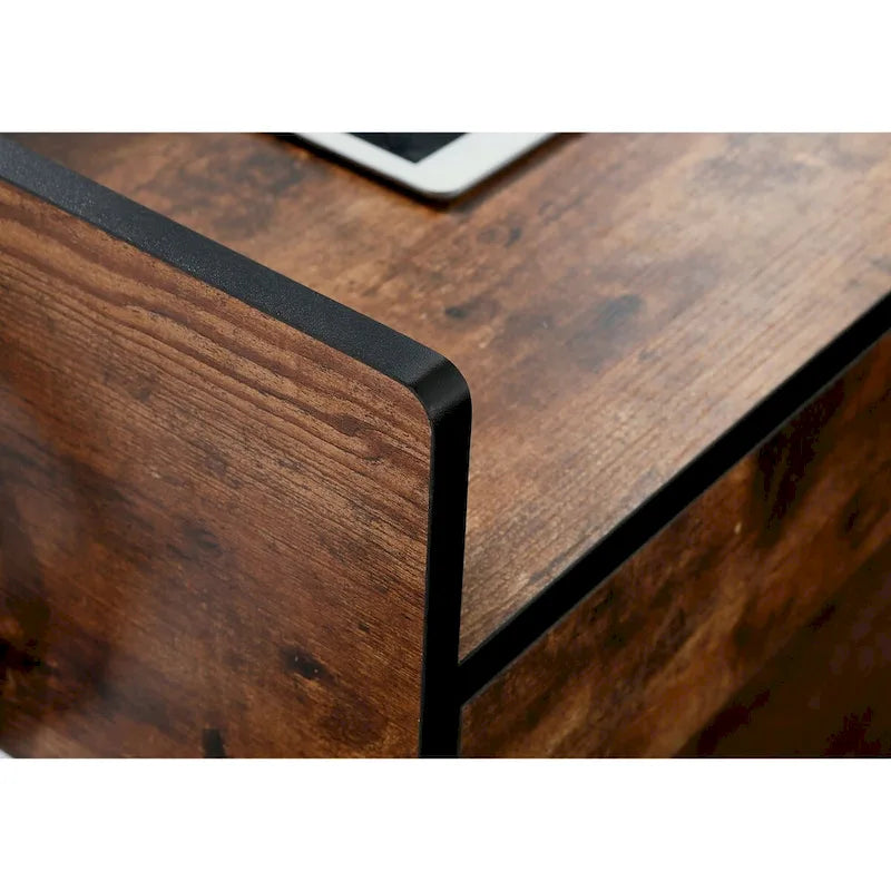 48" Writing Desk with Drawers & Privacy Panel – Rustic Brown / Walnut Cement, 1 Person