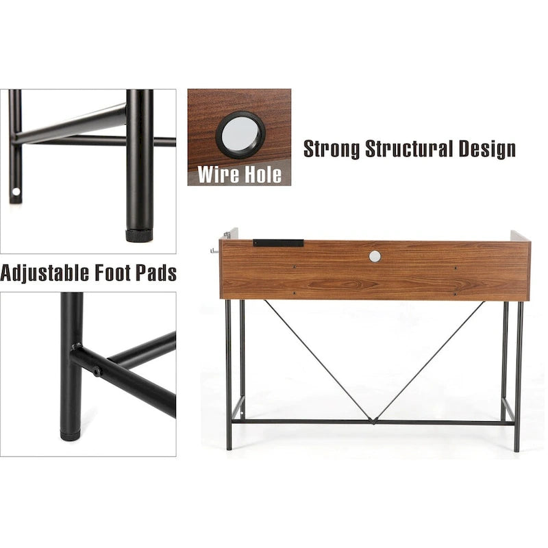 48" Writing Desk with Drawers & Privacy Panel – Rustic Brown / Walnut Cement, 1 Person