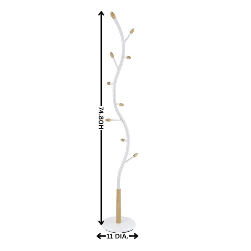 Black Branch-Style Standing Coat Rack with 9 Hooks, Metal & Wood