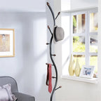 Black Branch-Style Standing Coat Rack with 9 Hooks, Metal & Wood
