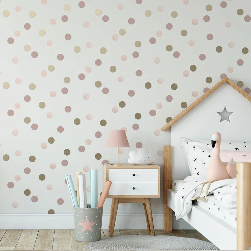 Papel pintado a topos en rosa y oro Dotty
