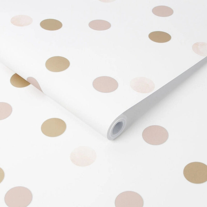Papel pintado a topos en rosa y oro Dotty