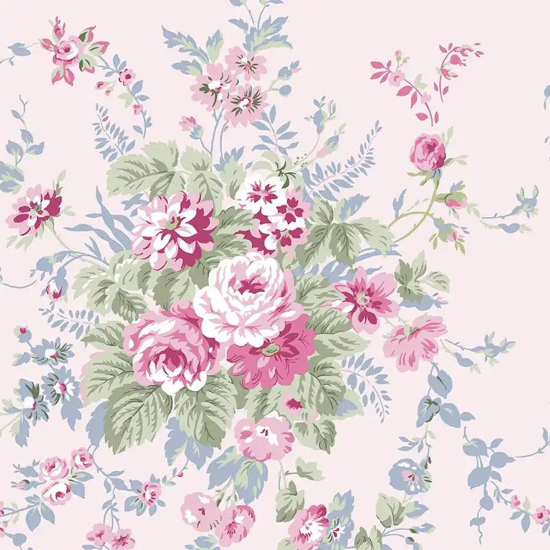 Papel tapiz chinoiserie con aves en rosa y dorado