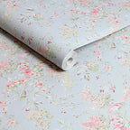 Papel tapiz floral de jardín rosa y azul